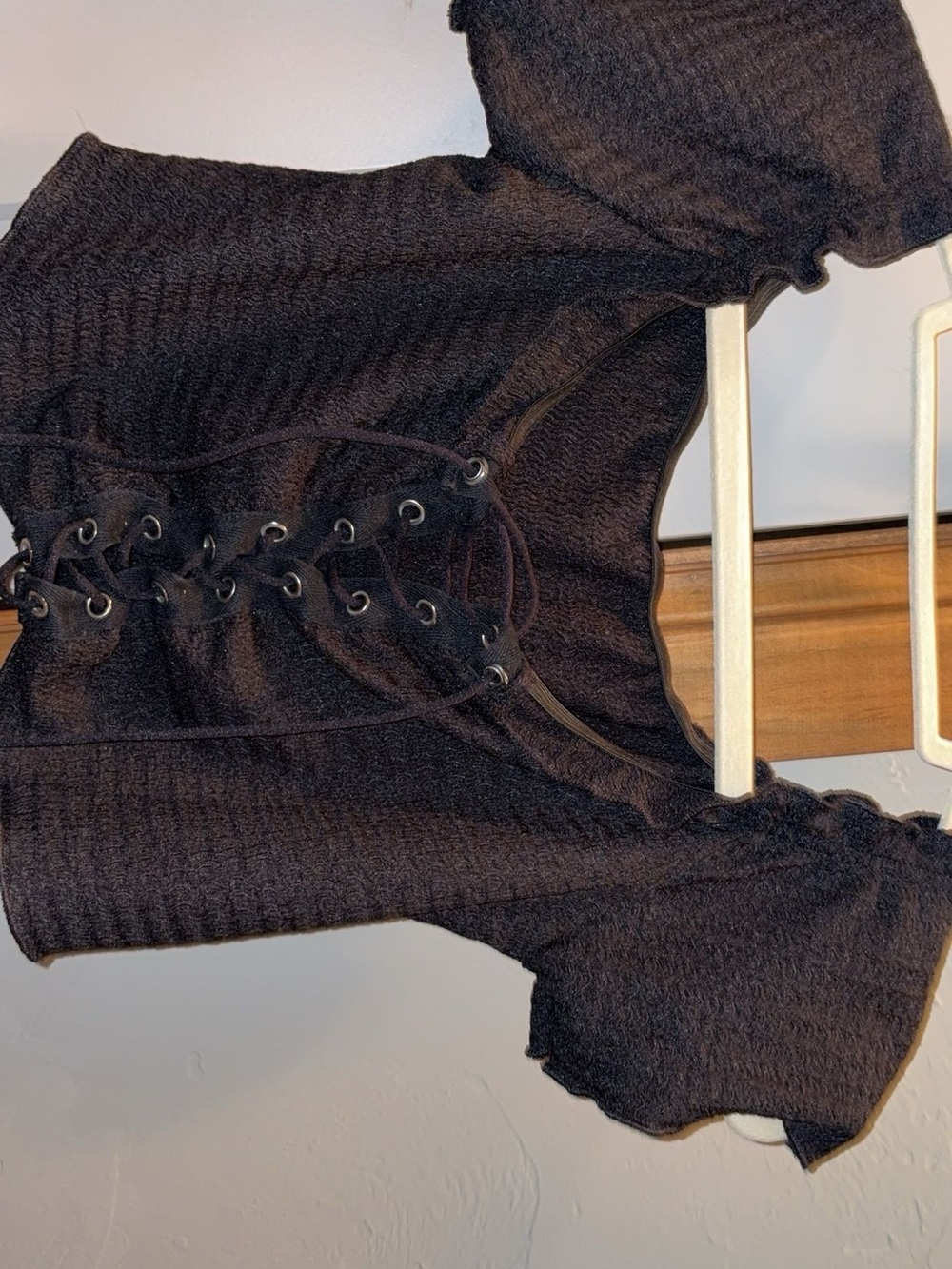 Black Lace-Up Ribbed Women’s shirt